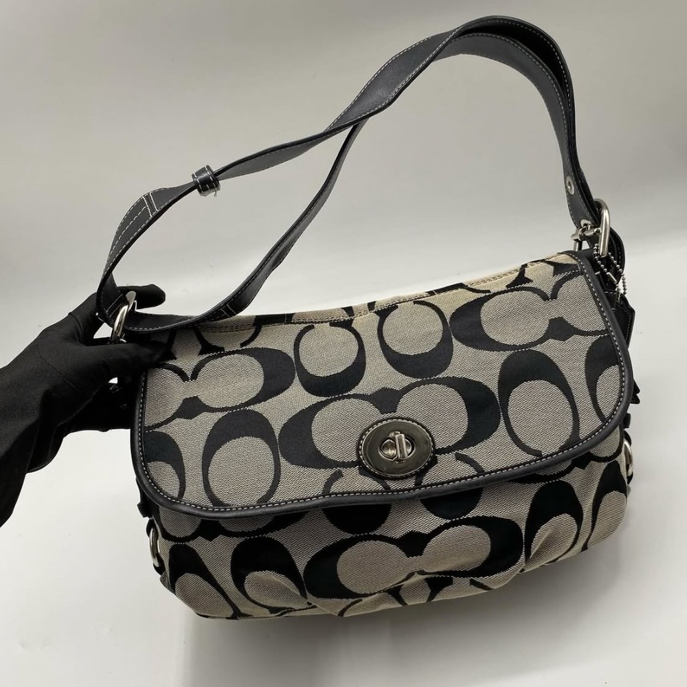 Coach Signature Jacquard Canvas Duffle Crossbody Shoulder Handbag
